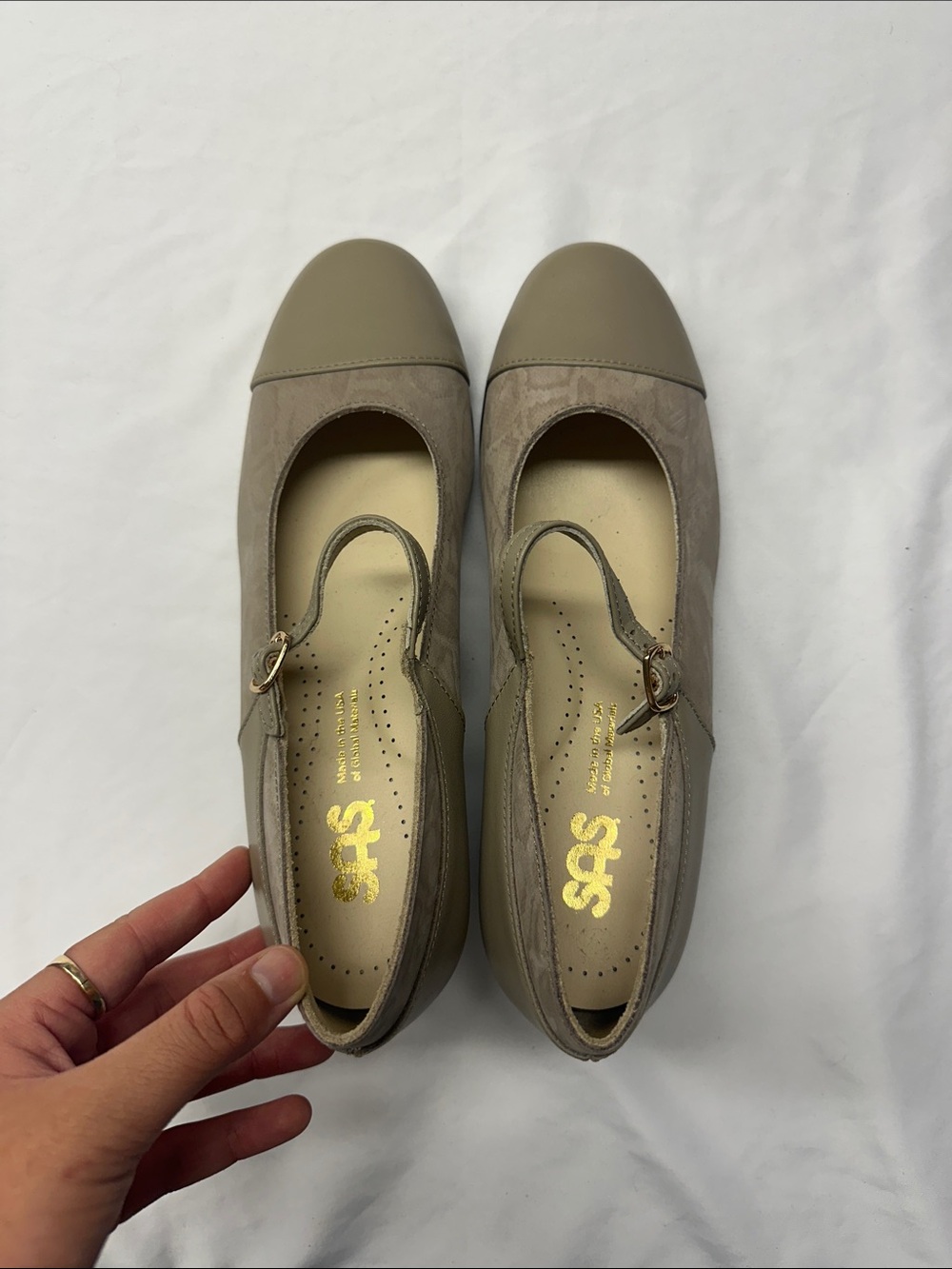 SAS Women's Taupe Mary Jane Flats with Buckle Strap